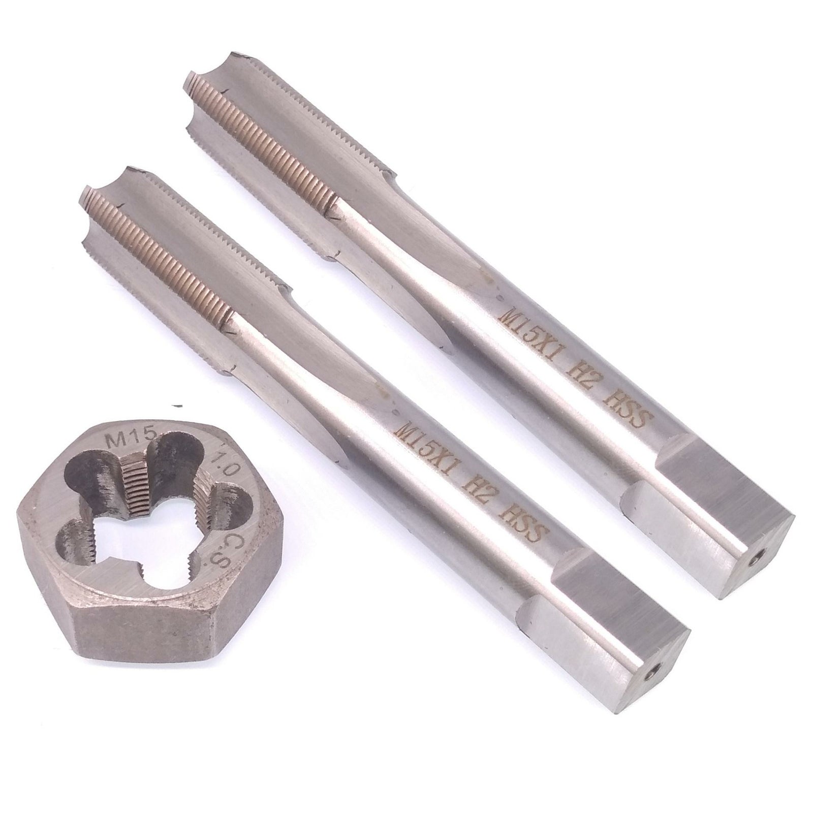 HSS M15x1mm Taper & Plug Tap & M15x1mm Hexagon Die Metric Thread Right Hand Set