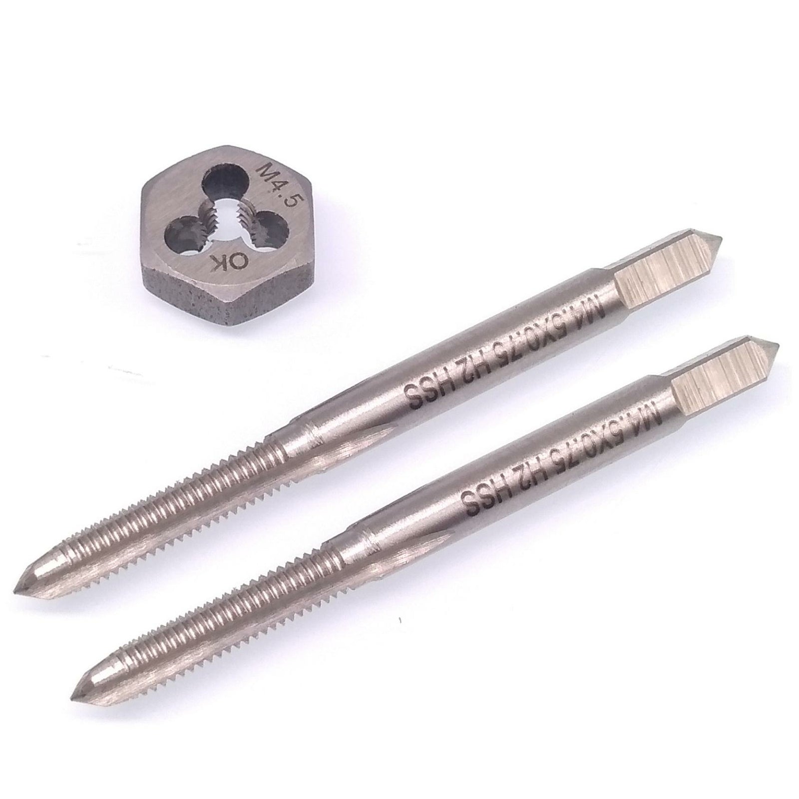 HSS M4.5x0.75mm Taper & Plug Tap & 4.5x0.75mm Hexagon Die Metric Right Hand Set