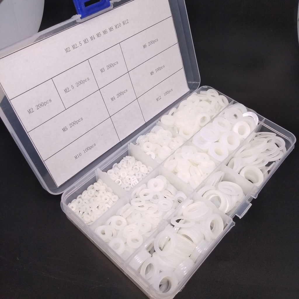 AU Stock 1500pcs White Nylon Flat Washers Assortment Kit