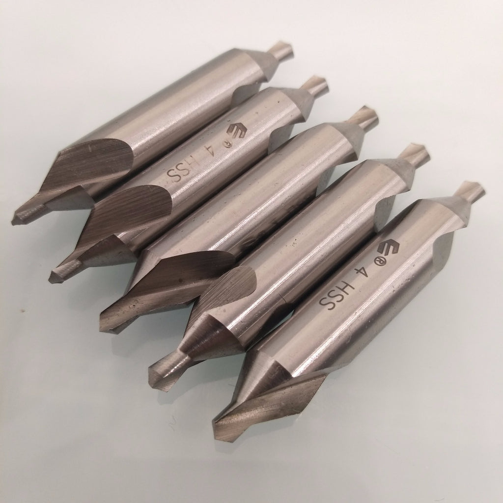 US Stock 5pcs 4mm 60 Degree Bit HSS Combined Center Drills Countersinks Set Tool