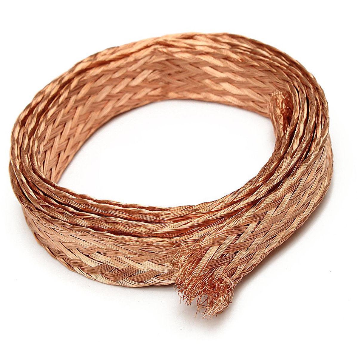 US Stock 10ft 8mm Flat Copper Braid Cable Bare Copper Braid Wire Ground Lead