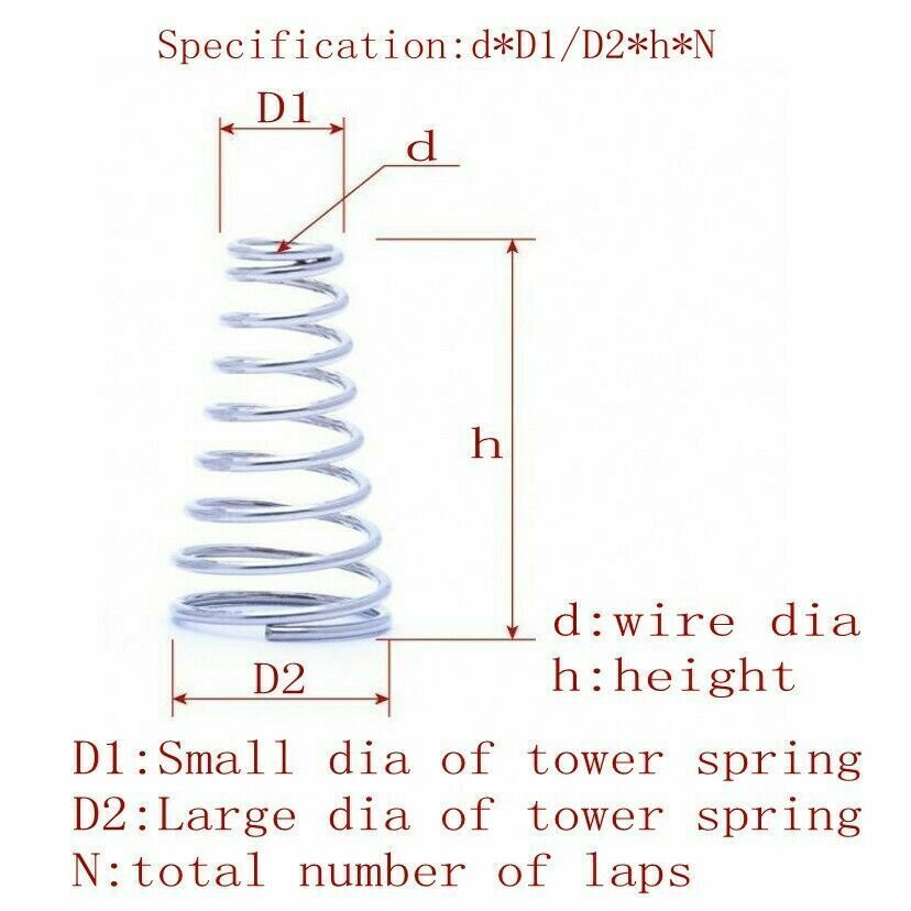 10pcs 0.8mm Wire Dia.Tower Spring Conical Compression Spring 304 Stainless Steel