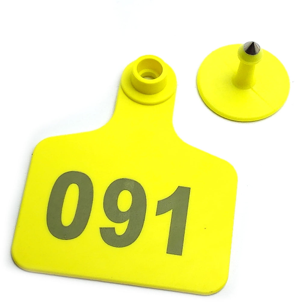 US Stock 100x Yellow 001-100 Number Plastic Livestock Ear Tag 3" x 2.4" For Cow