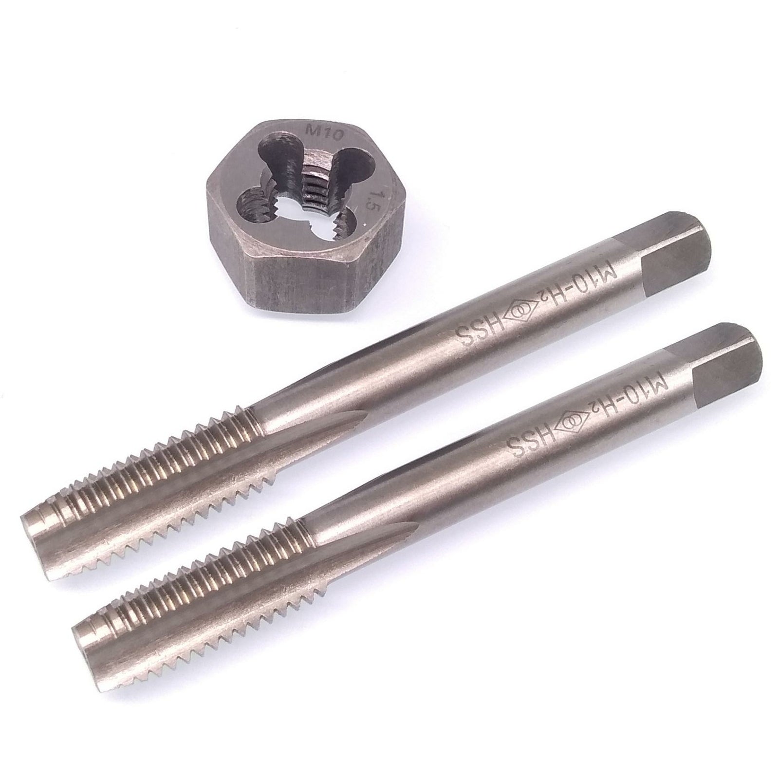 HSS M10 x 1.5mm Taper & Plug Tap & 10x1.5mm Hexagon Die Metric Thread Right Hand