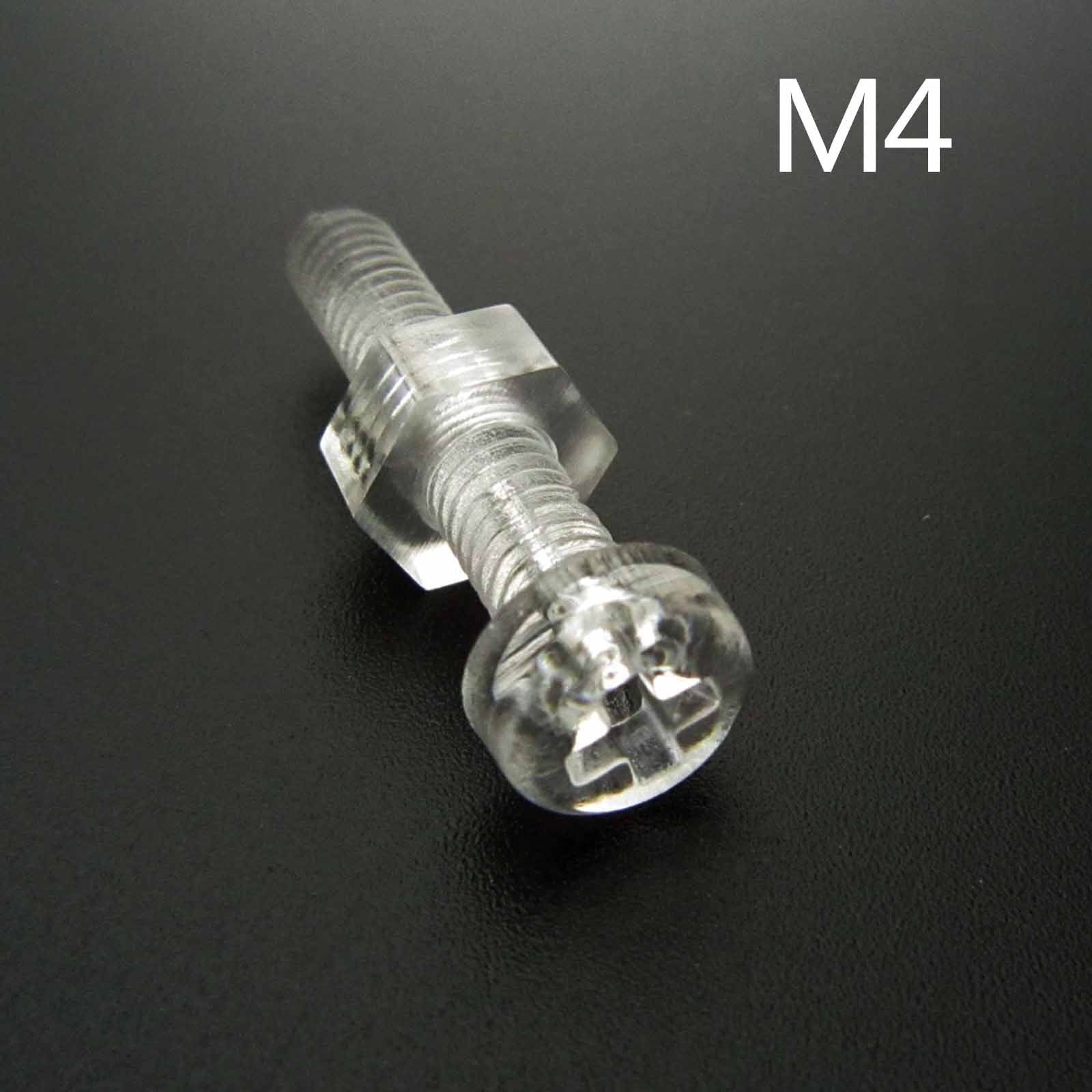 250pc Acrylic Clear Plastic M4 Round Pan Phillips Head Screw Bolt Nut Set Kit