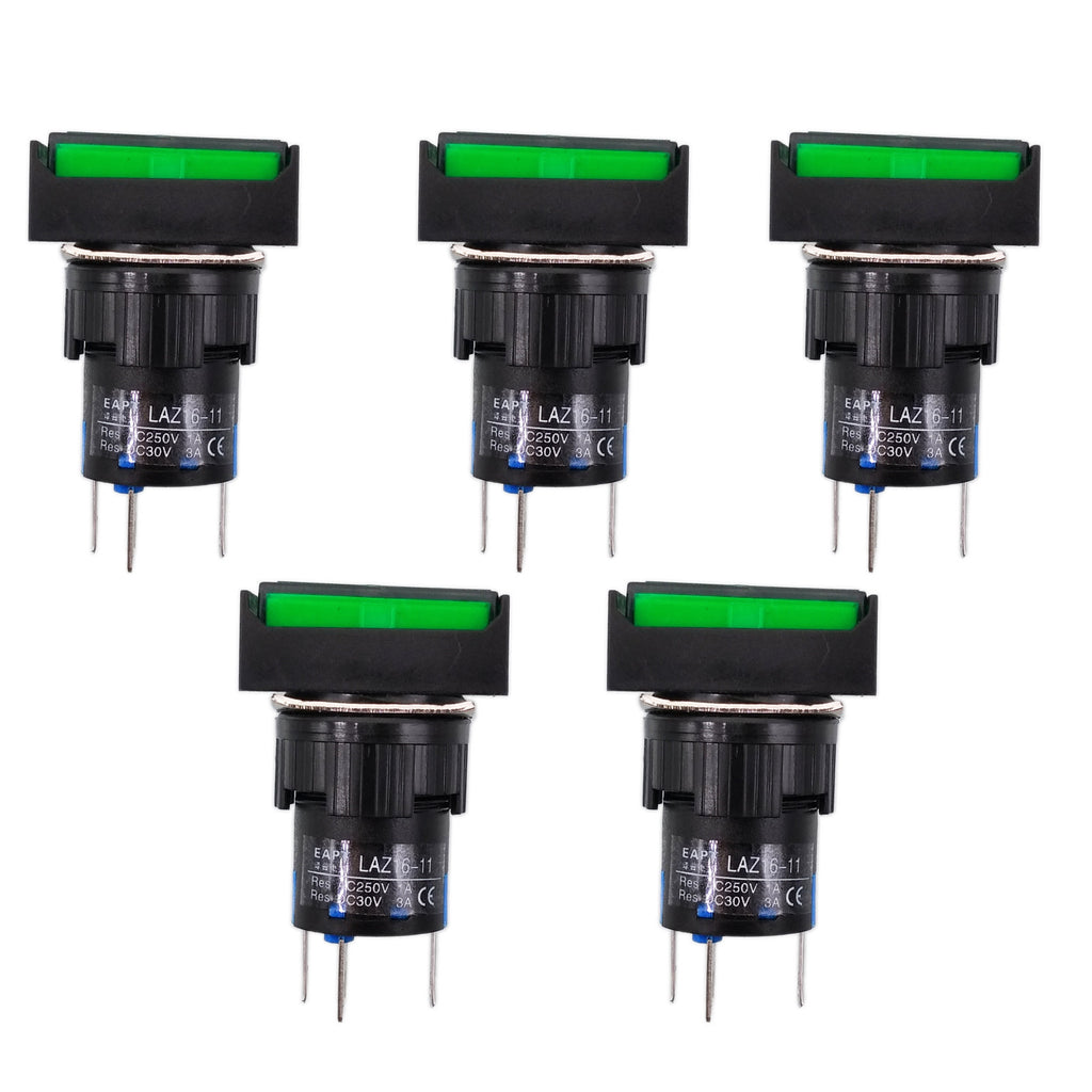 US Stock 5pcs Square Panel Push Button Switch 1NO 1NC Momentary LAZ16-11 Green
