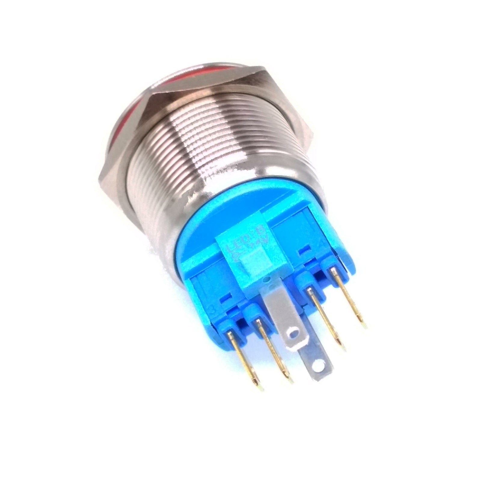 22mm Waterproof 9-24V LED 5Pin ON-OFF Car Push Button Switch maintained Blue