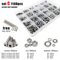 1140pcs M2-M5 SS304 Hexagon Hex Socket Allen Cap Head Screw Bolt Nut Set Kit