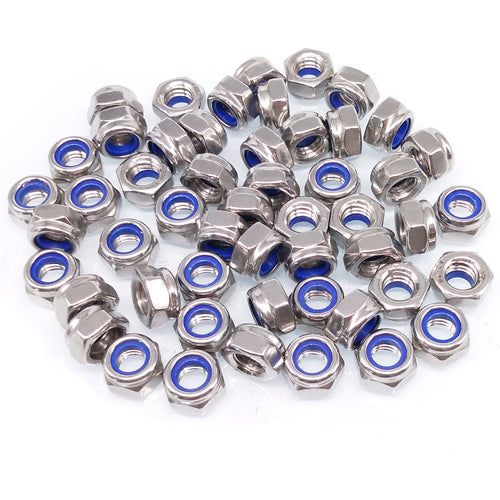 200x M6 x 1.00mm Self-Locking Nylon Insert Hex Nuts Stainless Steel
