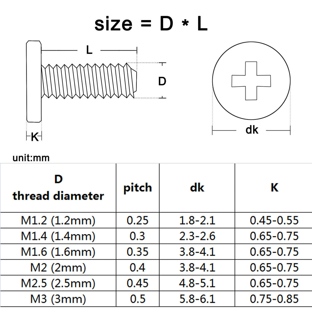 750pc M1.2-M3 Silver Mini Phillips Ultra Thin Flat Wafer Head Screw Bolt Set Kit