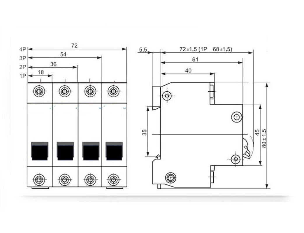 US Stock DZ47-60 C20 2P 20A Rated Current 3 Pole Miniature Circuit Breaker