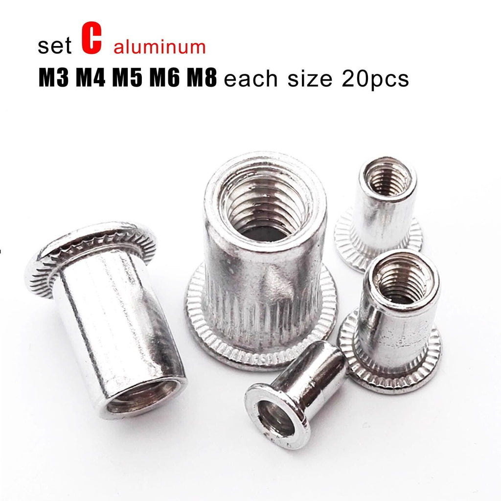 100pc Assortment Kit Set M3M4M5M6M8 Flat Head Rivet Nut Insert Rivnut Nutsert #2