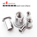 100pc Assortment Kit Set M3M4M5M6M8 Flat Head Rivet Nut Insert Rivnut Nutsert #2