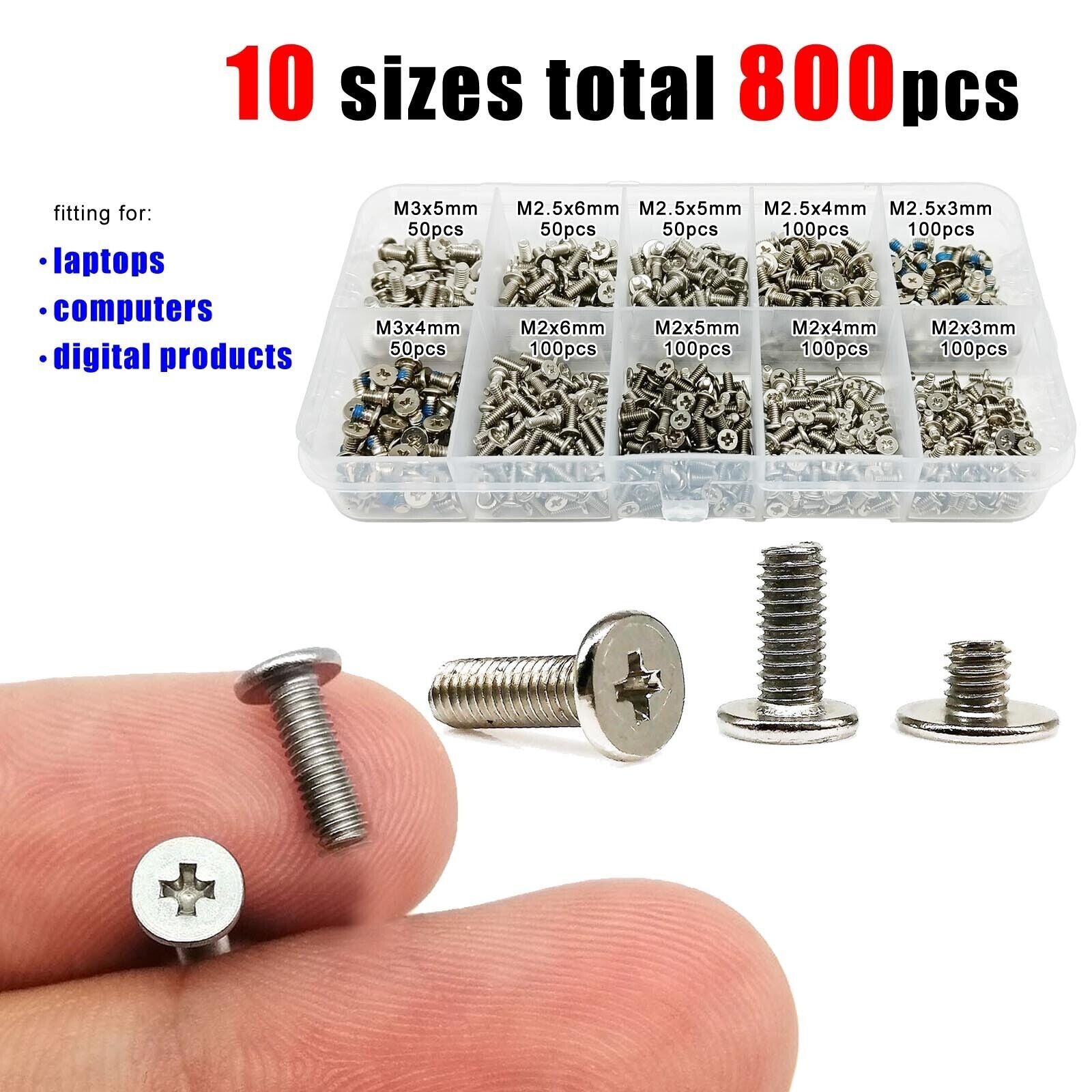 800x M2M2.5M3 Phillips Flat Thin Wafer Head Laptop Computer Screw Bolt Kit Set