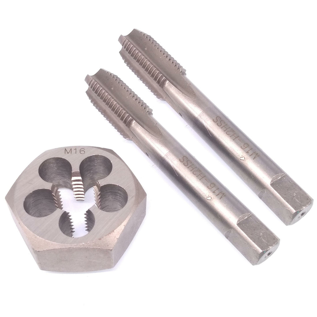 HSS M16 x 2mm Taper & Plug Tap & 16x2mm Hexagon Die Metric Thread Right Hand Set