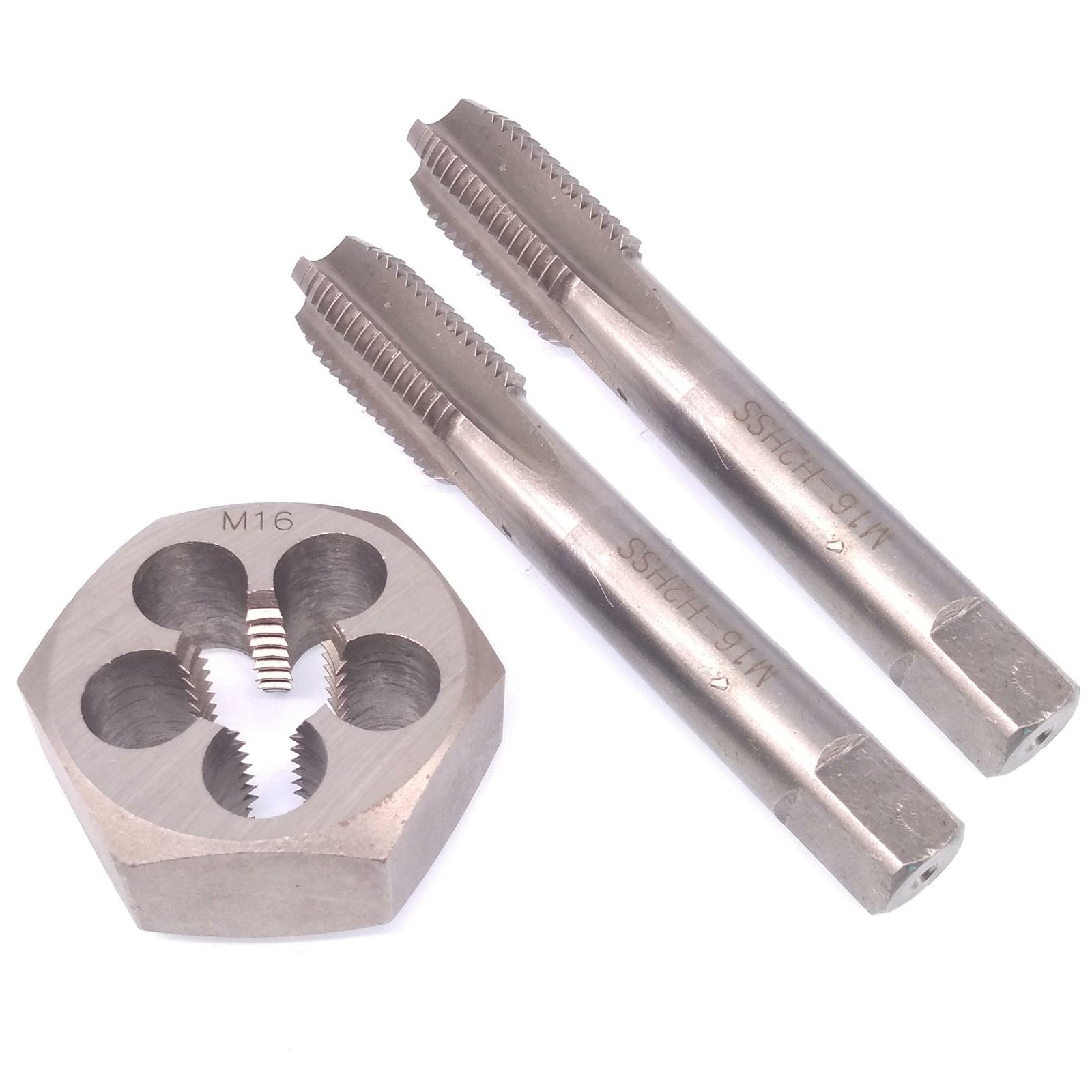 HSS M16 x 2mm Taper & Plug Tap & 16x2mm Hexagon Die Metric Thread Right Hand Set