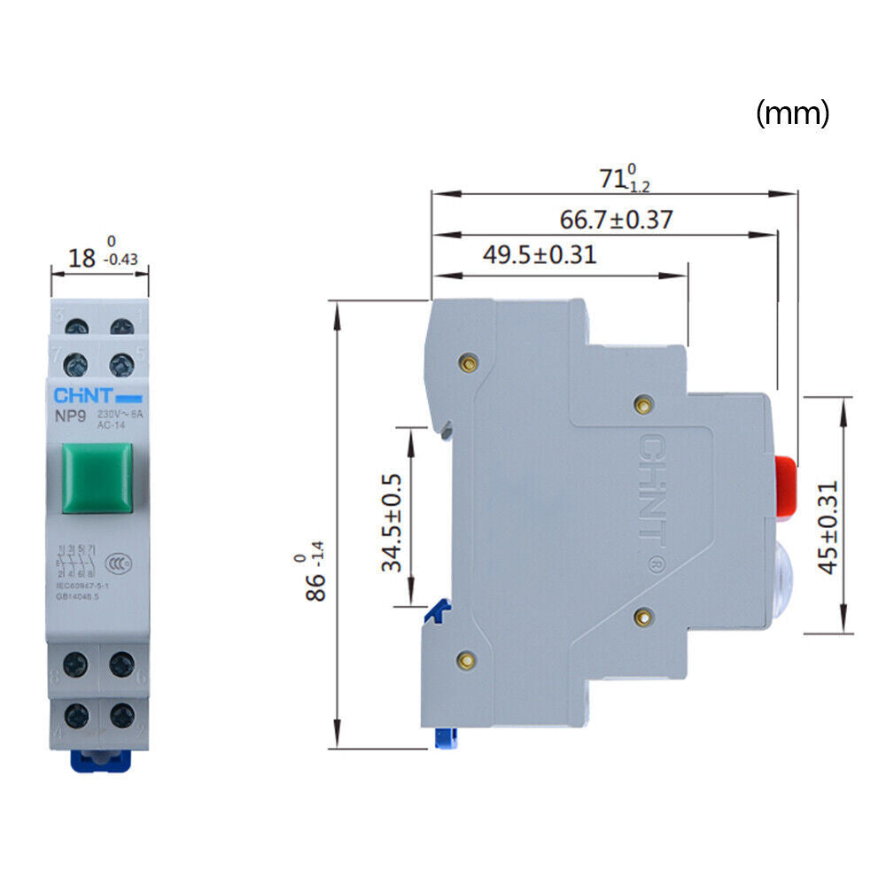 AU Stock Din Rail Mounting Momentary Push Button Switch 2NO 2NC NP9