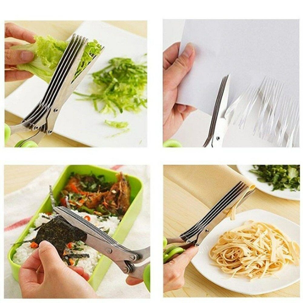 Vegetable Slicer Scissors Stainles Steel Spring Onion Cutter 5 Sharp Blades