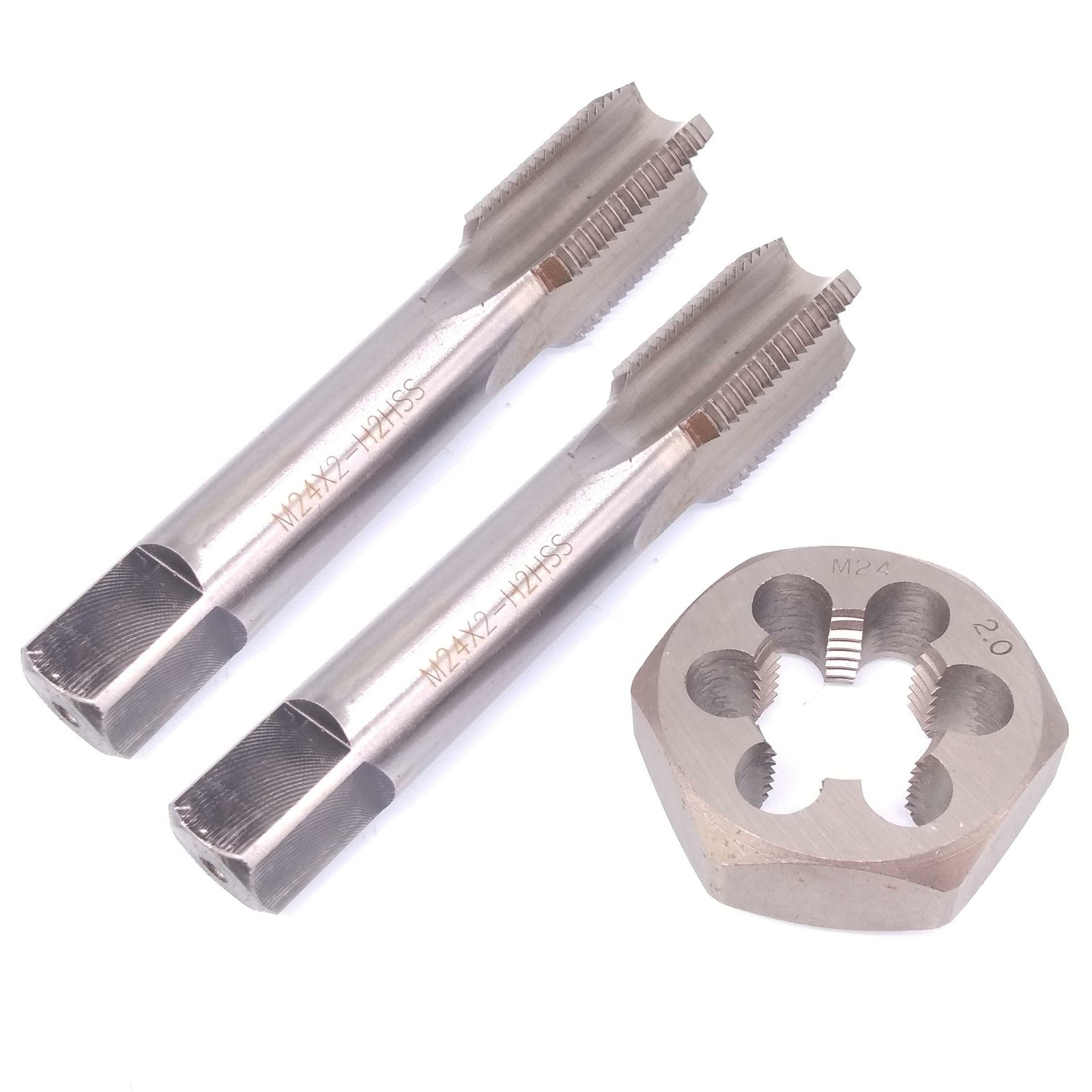 HSS M24 x 2mm Taper & Plug Tap & 24x2mm Hexagon Die Metric Thread Right Hand Set