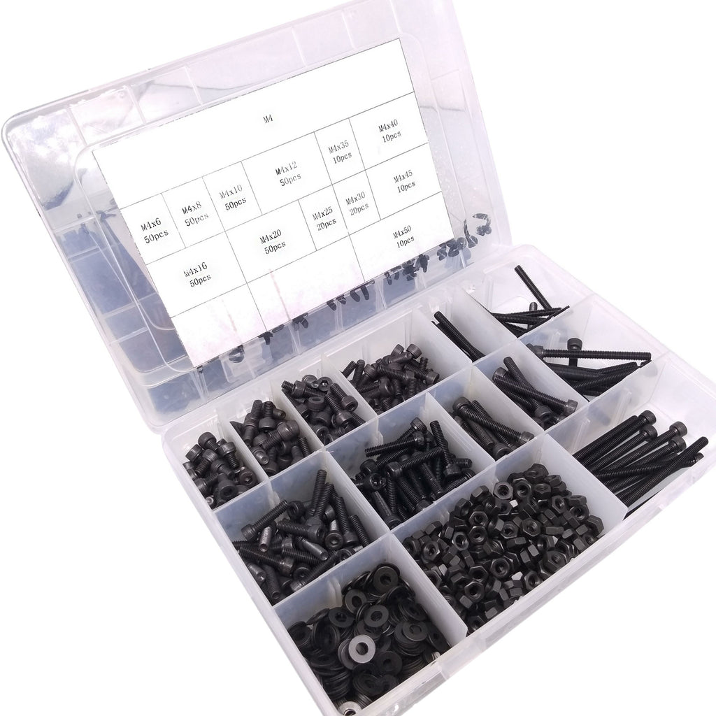380x M4 Socket Head Cap Screws Steel Allen Socket Nuts Washers Assortment Kit