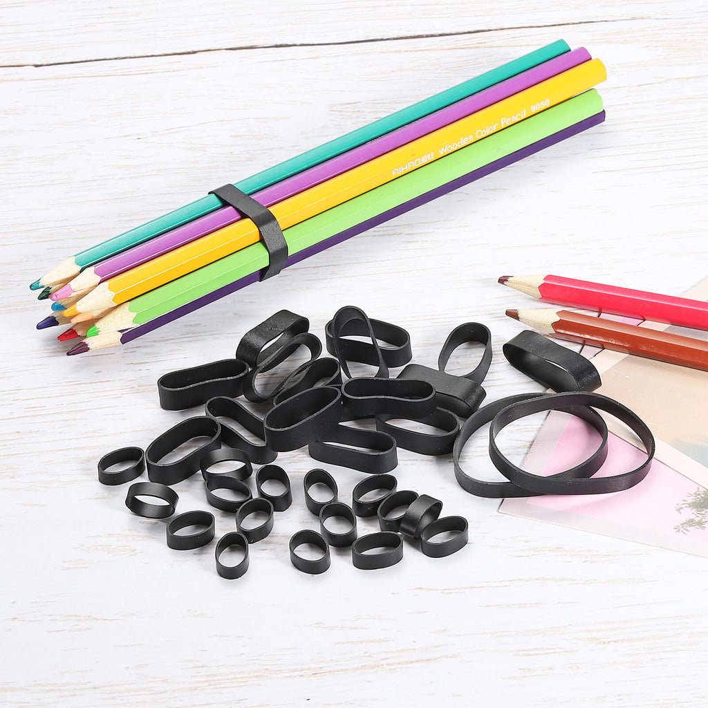100pcs Silicone Rubber Bands Rings Non-slip 1/2" Flat Black for Books, Art