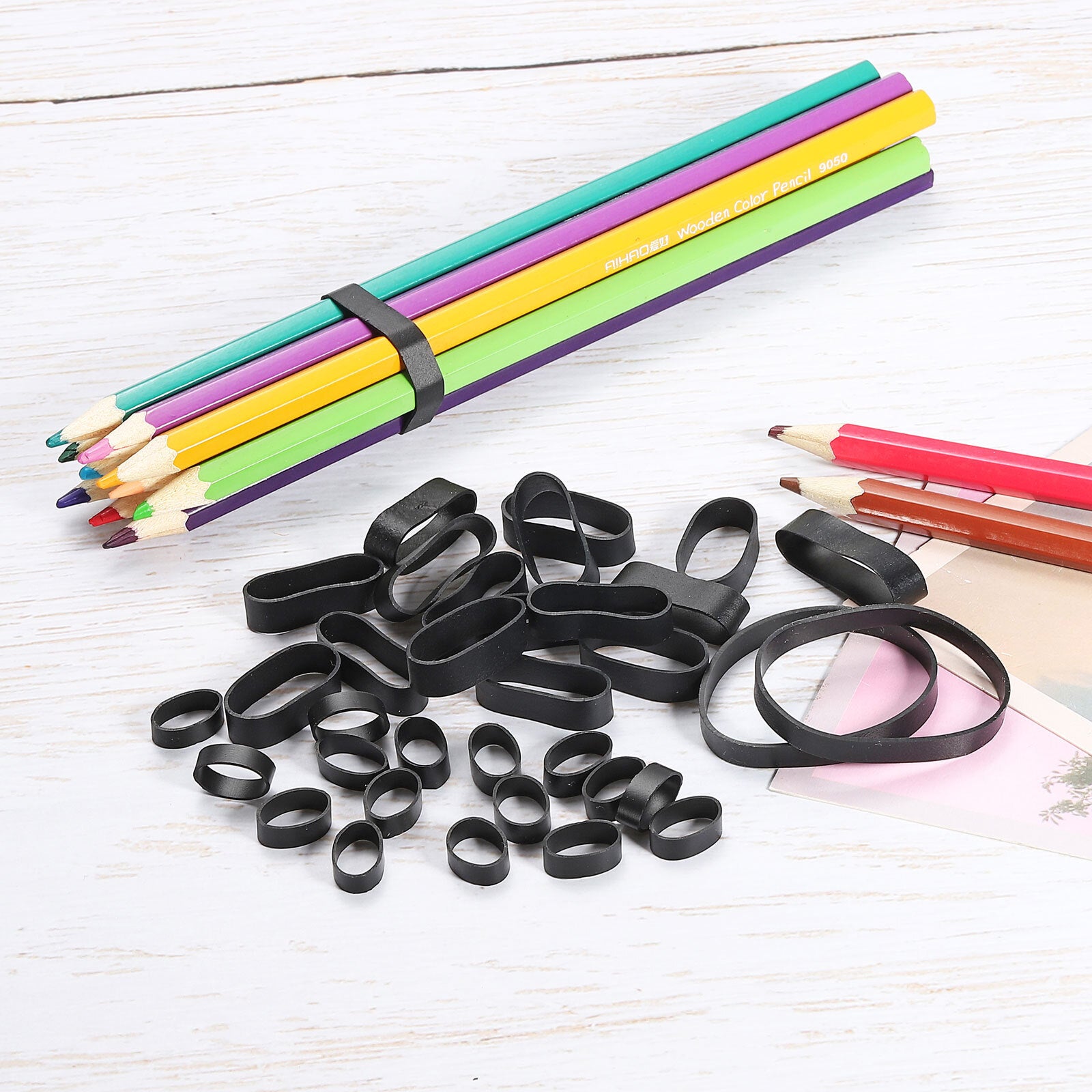 100pcs Silicone Rubber Bands Rings Non-slip 1/2" Flat Black for Books, Art