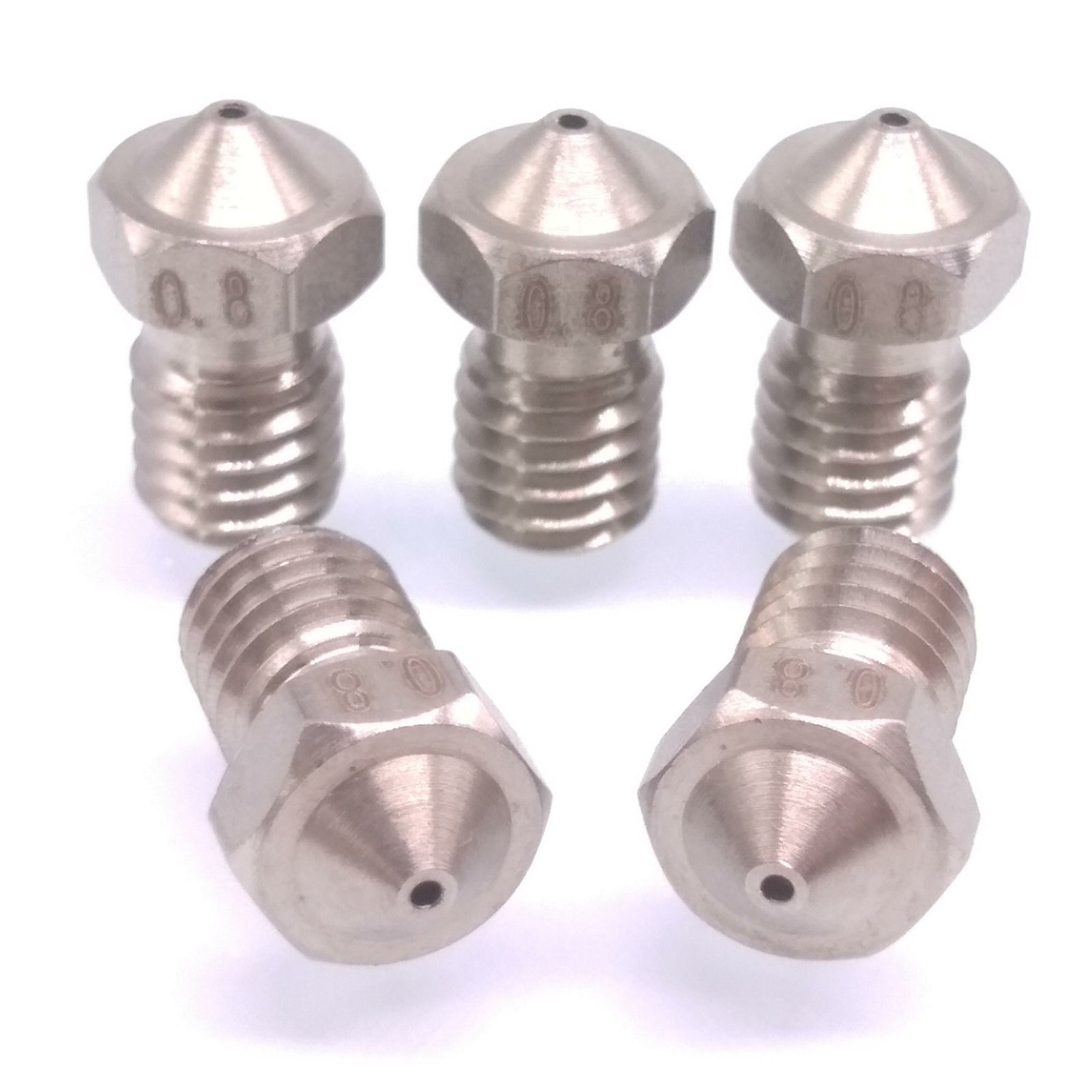 5pcs 3D Printer Extruder Stainless Steel Nozzle 0.8mm M6 Thread 1.75mm For E3D