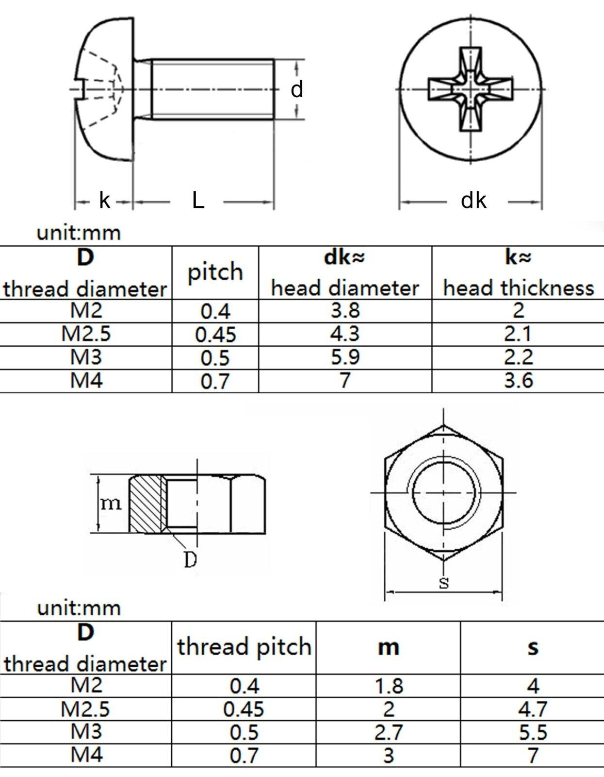 1160x  M2M2.5M3M4 White Nylon Plastic Phillips Pan Round Head Screw Bolt Nut Set