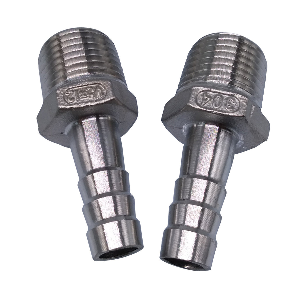 US Stock 2pcs 1/2" Male Thread Pipe Fitting 12mm Barb Hose Connector SS 304 NPT