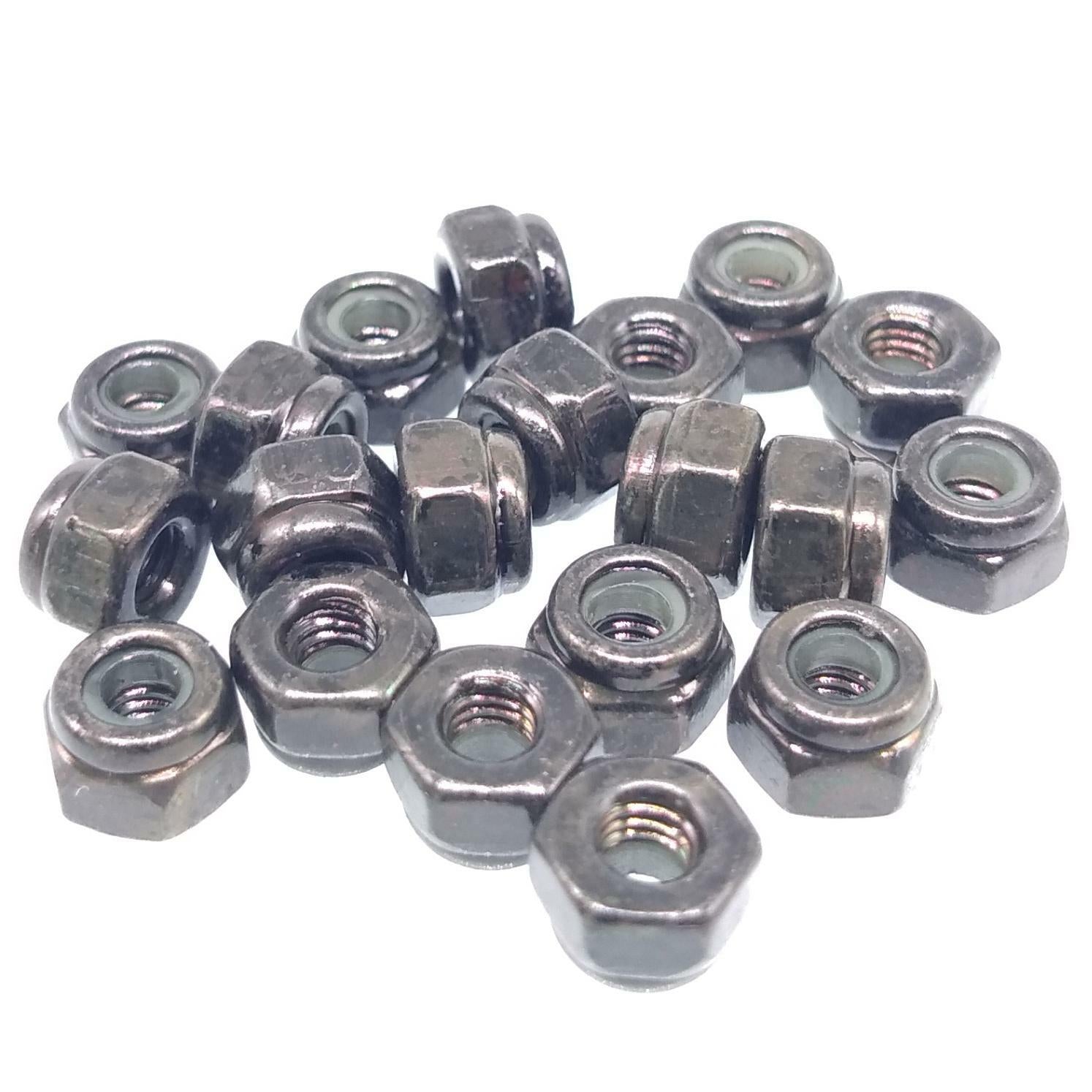100x M2.5 x 0.45mm Self-Locking Nylon Insert Hex Nuts Black Carbon Steel
