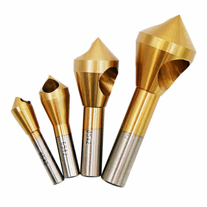 4x Chamfer Countersink Deburring Drill Bit Set Crosshole Cutting Metal Tool Kit