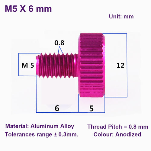 10xAluminum Alloy Knurled Thumb Screws M5x6 Hand Twist Grip Bolt Flat Head Ø12x5