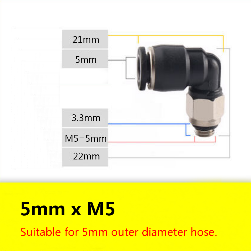 5x Pneumatic Metric Male Thread x Push-in Fittings Elbow Adapter Tube Hose OD5mm