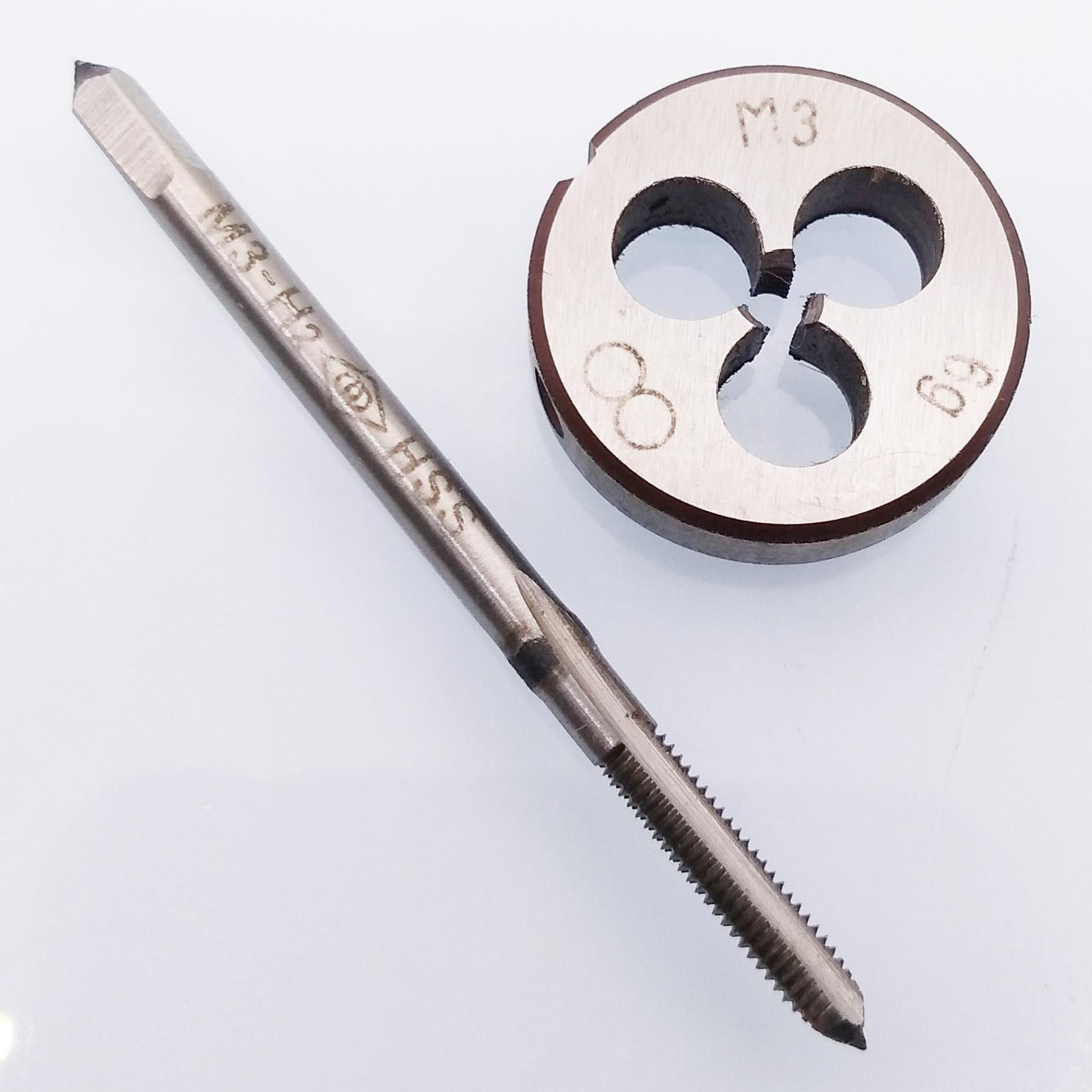 HSS M3 x 0.5mm Tap & M3 x 0.5mm Die Metric Thread Right Hand