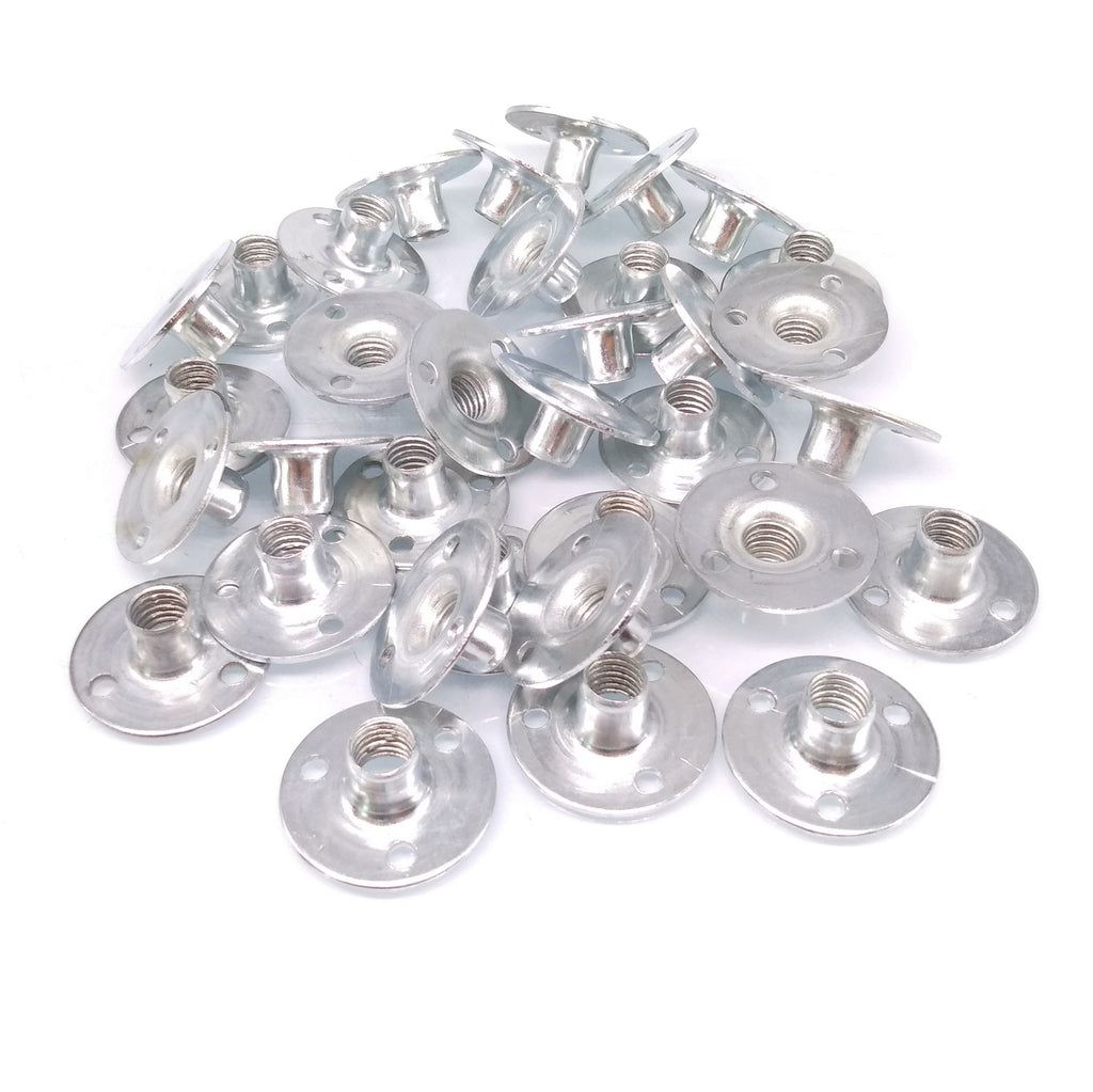 50pcs M8 x 28 x 1.2 Steel Round Base T Nut Three Brad Hole Furniture Tee Nut
