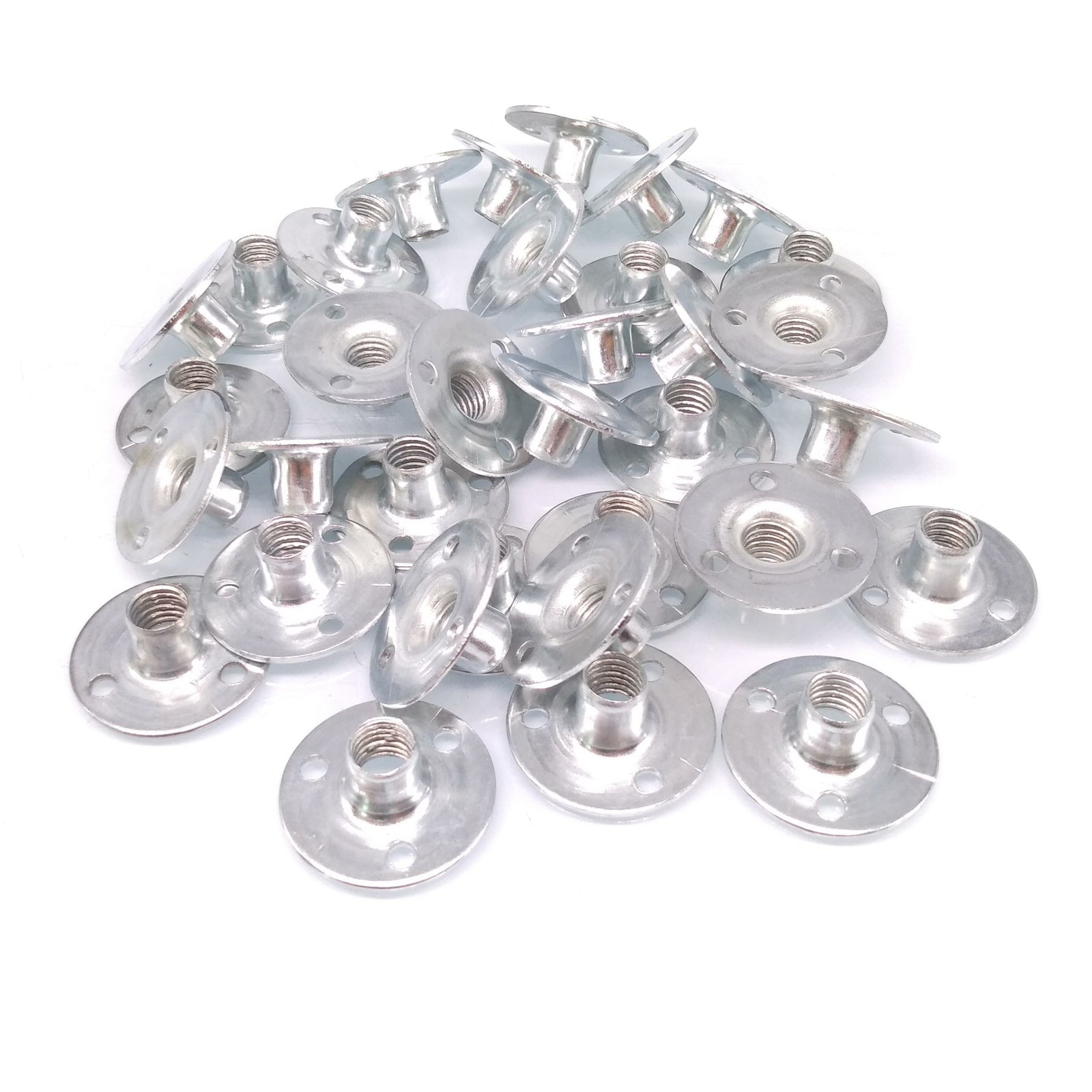50pcs M8 x 28 x 1.2 Steel Round Base T Nut Three Brad Hole Furniture Tee Nut