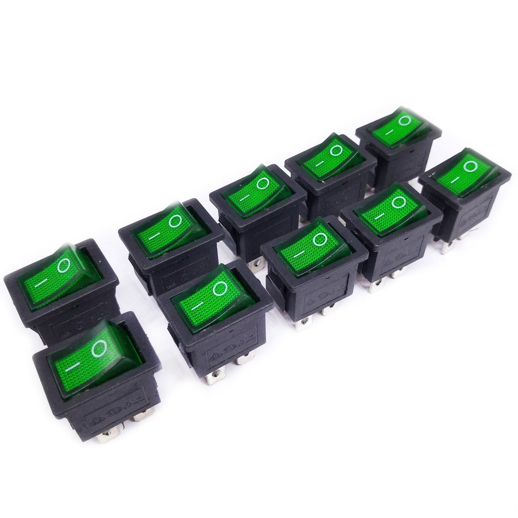 10pcs Green LED Light OFF/ON Boat Car Rocker Switch KCD1-104N