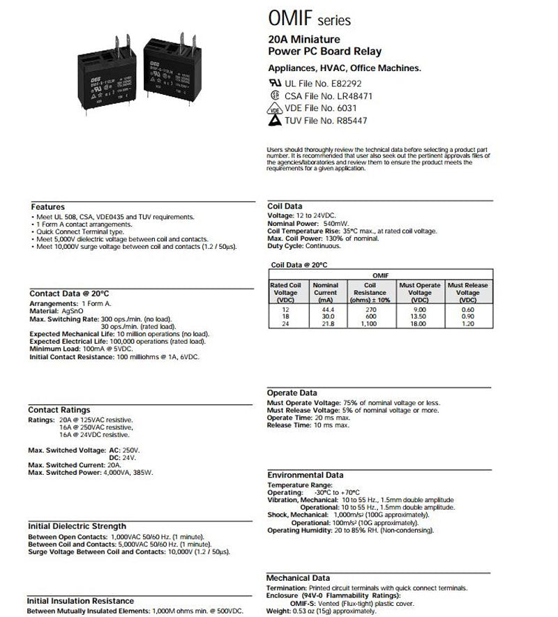 US Stock 1x New OMIF-S-112LM 17A HF62F-012-1H Miniature Power PC Board Relay