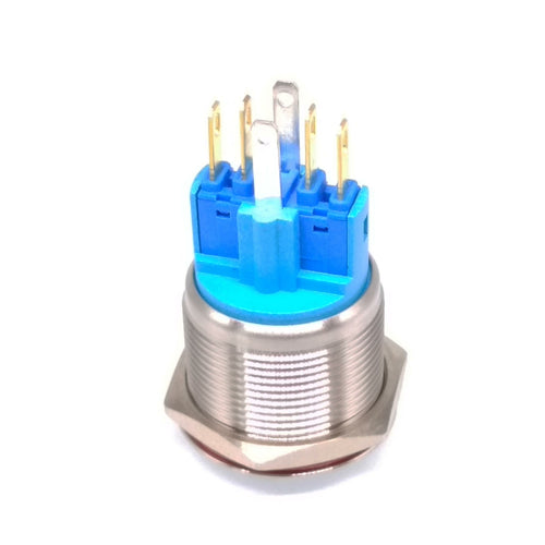 22mm Waterproof 9-24V LED 5Pin ON-OFF Car Push Button Switch maintained Blue