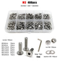 480pcs M3 Hexagon Hex Socket Ultra Thin Head Screw Bolt Set 304 Stainless Steel