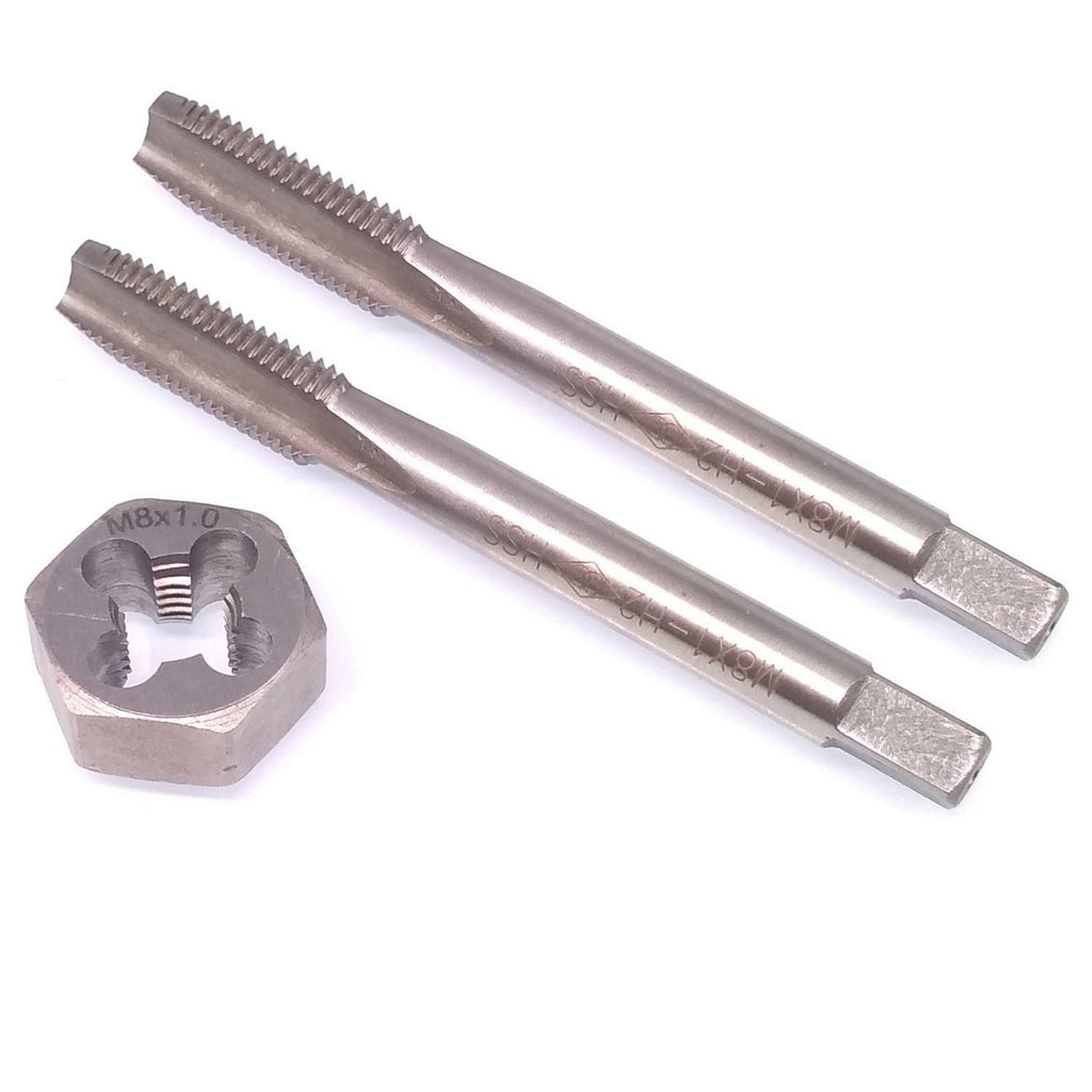 HSS M8 x 1mm Taper & Plug Tap & M8x1mm Hexagon Die Metric Thread Right Hand Set