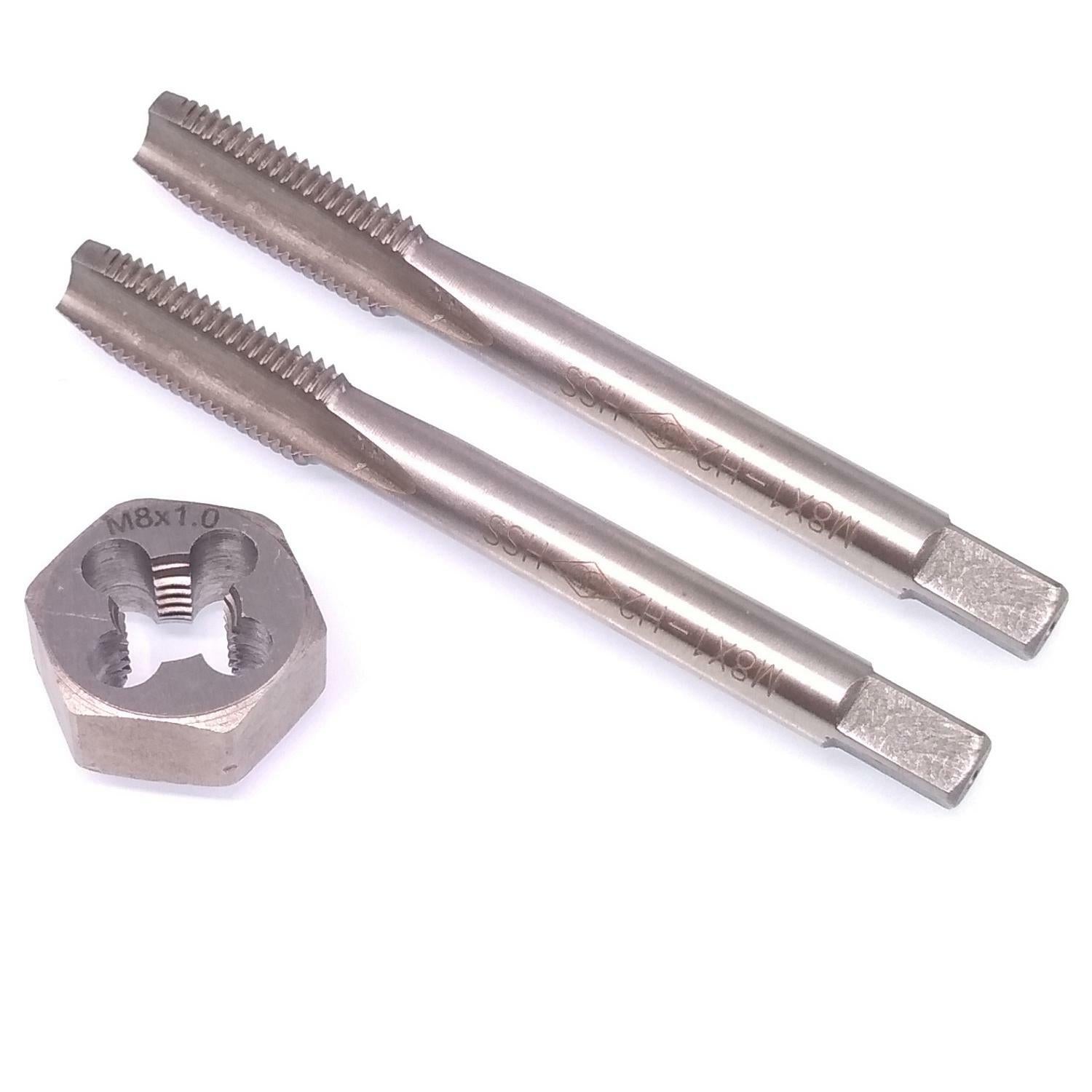 HSS M8 x 1mm Taper & Plug Tap & M8x1mm Hexagon Die Metric Thread Right Hand Set