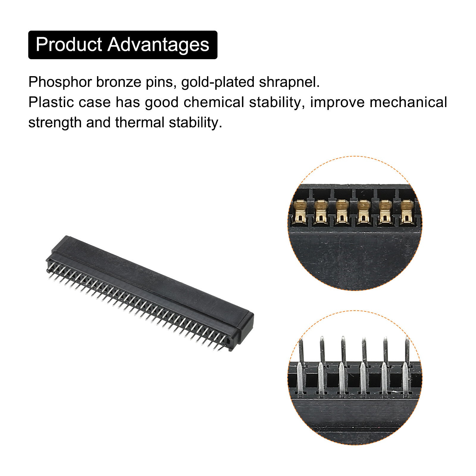 Card Edge Connector Black Socket Right Angle 64 Pin 2.54mm Pitch