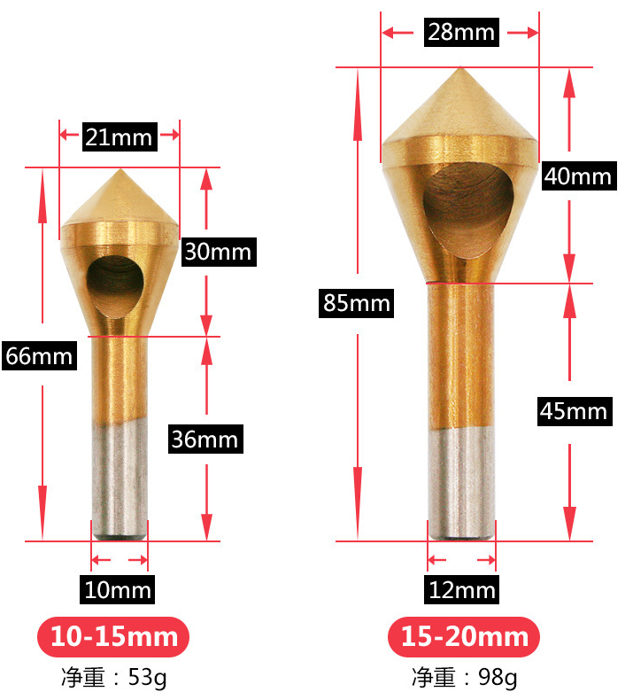 4x Chamfer Countersink Deburring Drill Bit Set Crosshole Cutting Metal Tool Kit