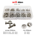 400pcs M2-M3 304 A2 Stainless Steel Torx Pan Round Head Screw Bolt Nut Set Kit
