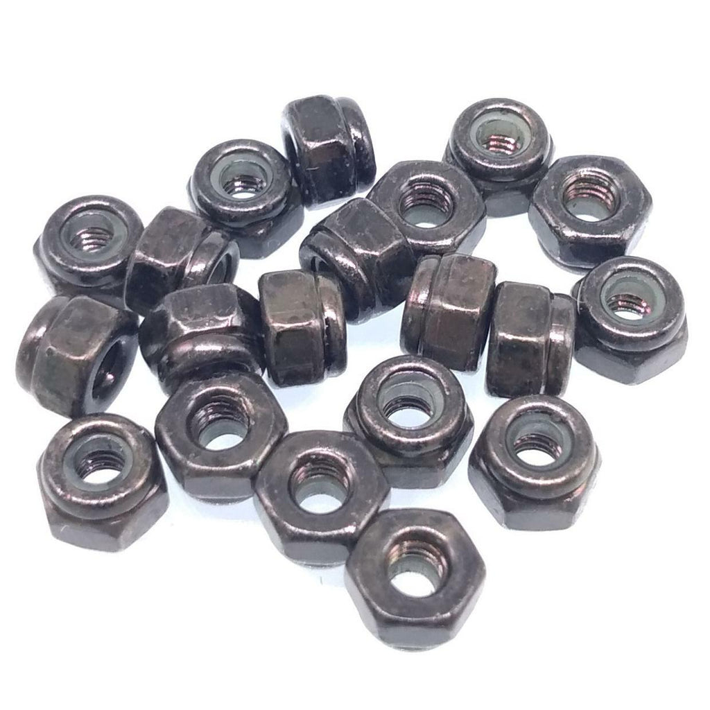 100x M2 x 0.4mm Self-Locking Nylon Insert Hex Nuts Black Carbon Steel