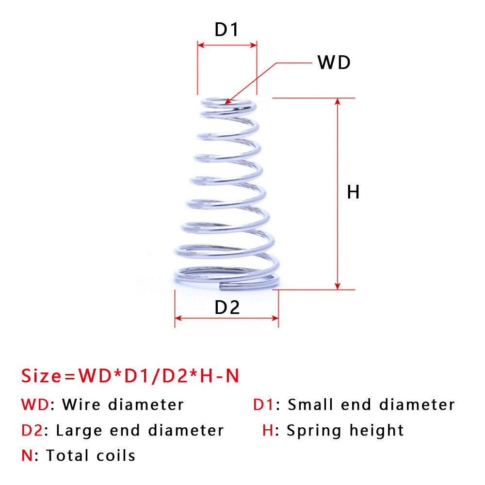 10pcs 0.8mm Wire Dia.Tower Spring Conical Compression Spring 304 Stainless Steel