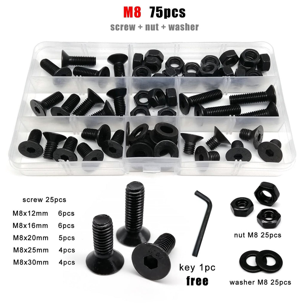 M8 Hexagon Hex Socket Flat Countersunk Head Screw Bolt Set grade 10.9 Steel