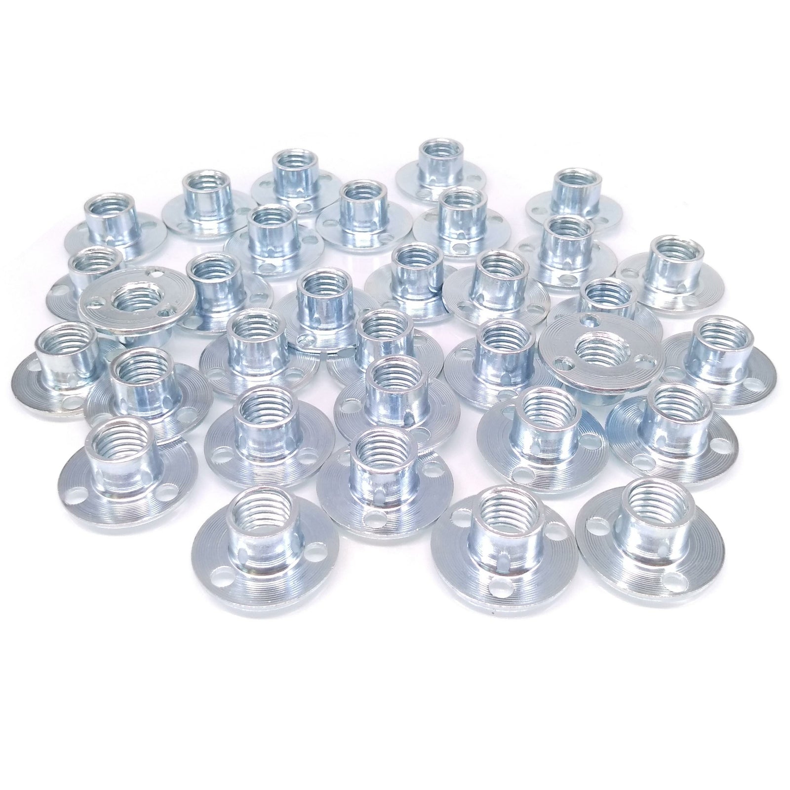 50pcs M10 x 25 x 1.8 Steel Round Base T Nut Three Brad Hole Furniture Tee Nut