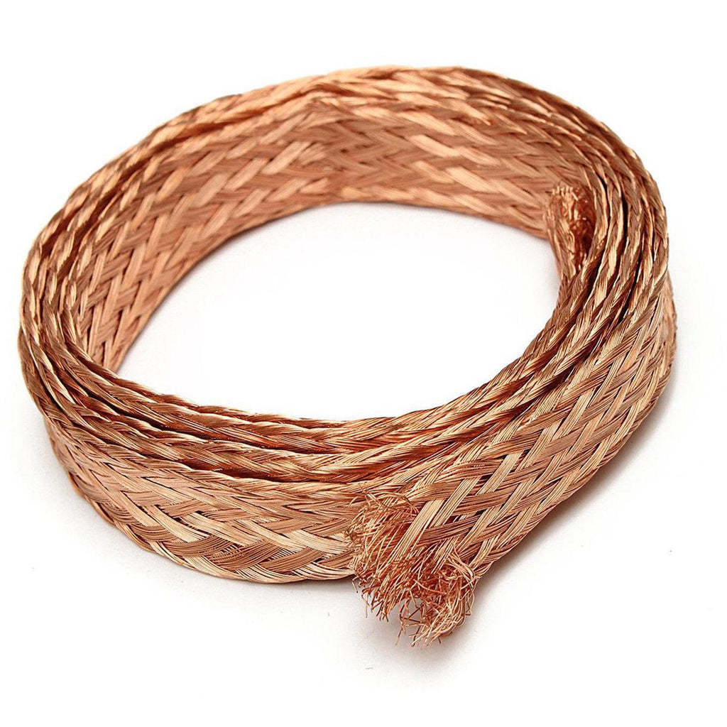 US Stock 6.5ft 15mm Flat Copper Braid Cable Bare Copper Braid Wire Ground Lead